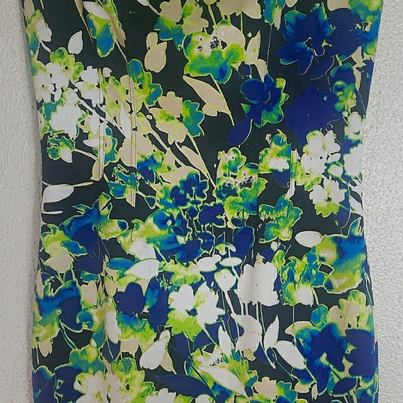 Tahari Sleeveless Sheath Floral Dress Multicolor Neon Green Blue Black Cotton 6 - Picture 7 of 16
